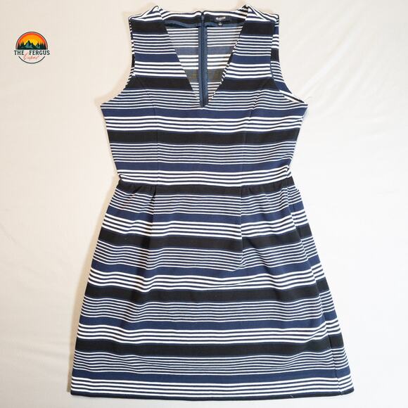 Madewell A-Line Dress Navy White V-Neck Othman Ridge Striped Women's Size Large - Picture 1 of 9